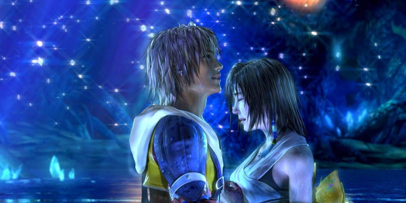 FFX Tidus and Yuna embracing in a lake