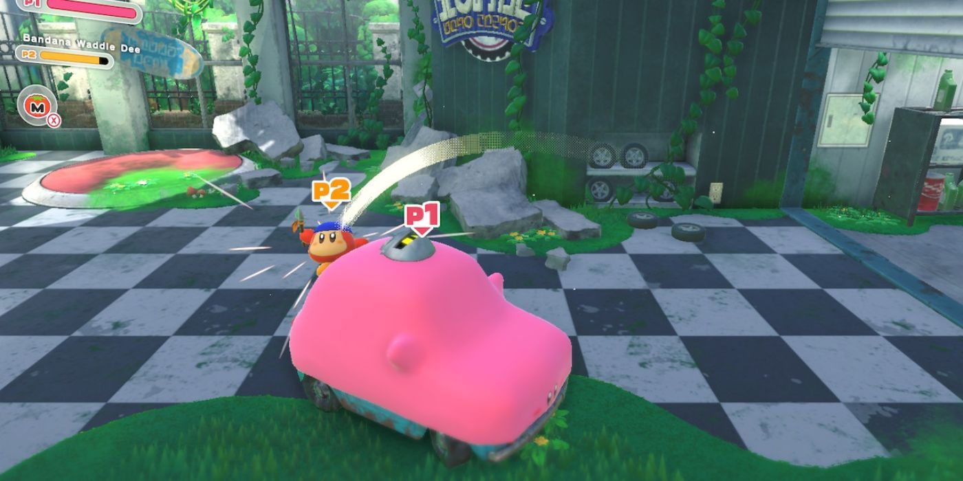 kirby and the forgotten land bandana dee car mouth kirby