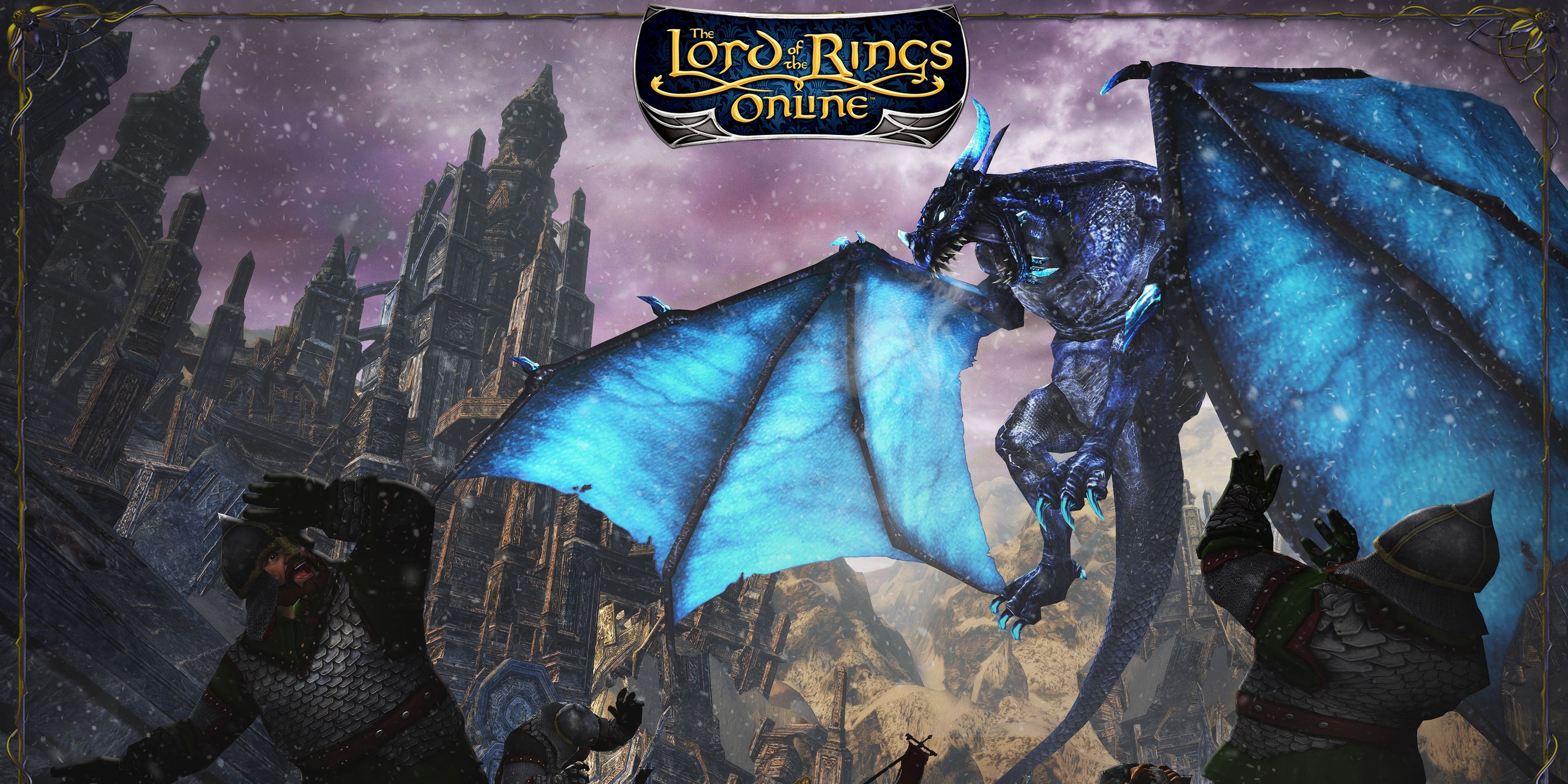 A blue dragon attacks the Dwarves in Lord of the Rings Online / LOTRO