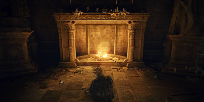 Tarnished Sitting in Front of Fireplace in Roundtable Hold