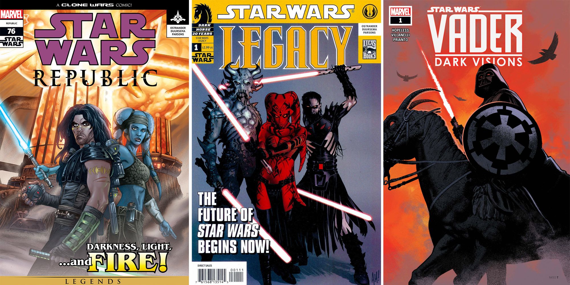 Star Wars Republic, Legacy, and Vader Dark Visions covers for comic books