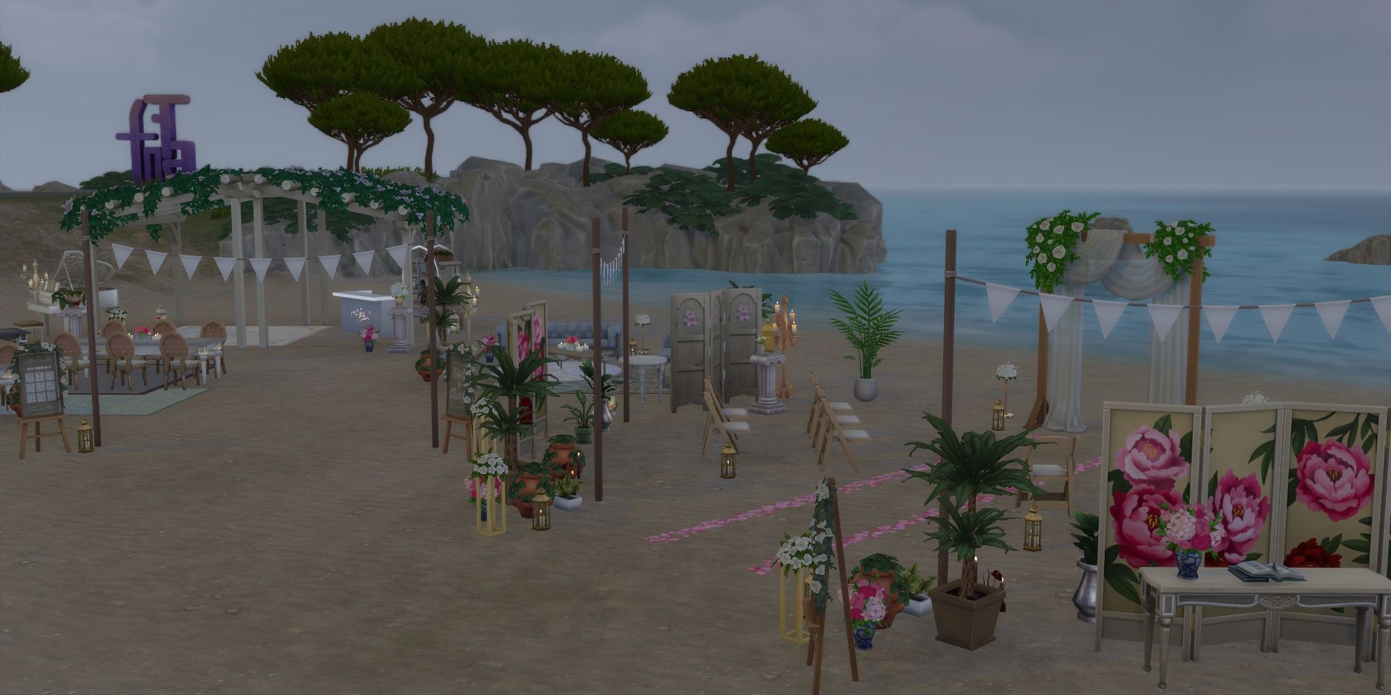 A quaint wedding venue on the beach in The Sims 4