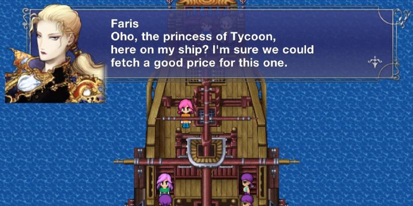 The protagonist confronting Faris as a captive on her ship in FFV