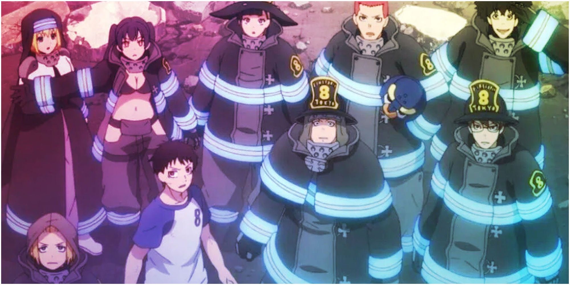Fire Force Team Standing looking Up