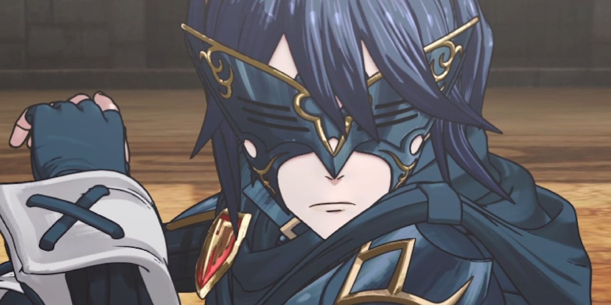 Lucina wearing her mask while masquerading as Marth in a Fire Emblem Awakening cutscene