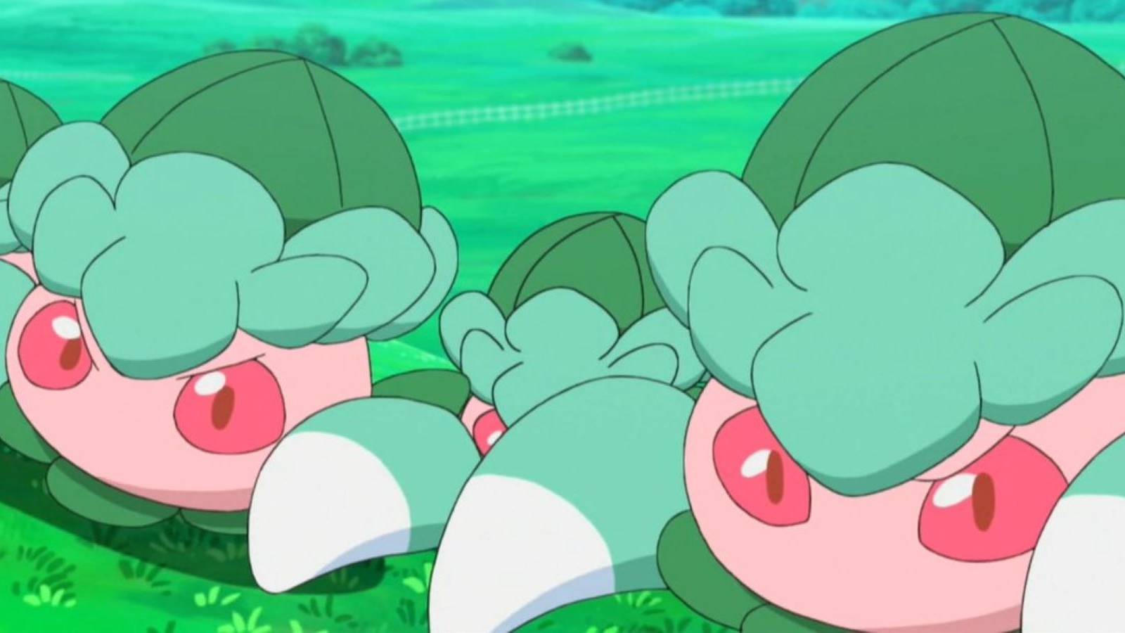 A group of Fomantis in the Pokemon anime