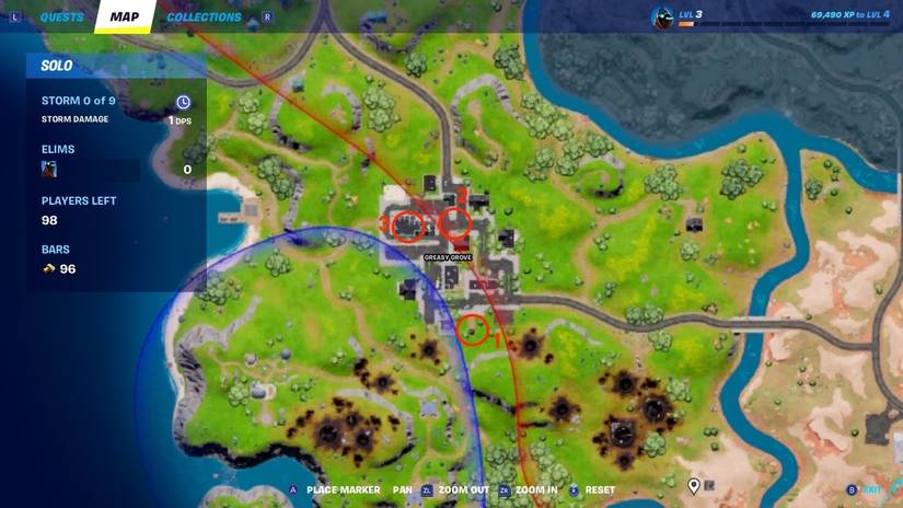 Fortnite Chapter 3 Season 2 Greasy Grove Omni Chip Map Numbered