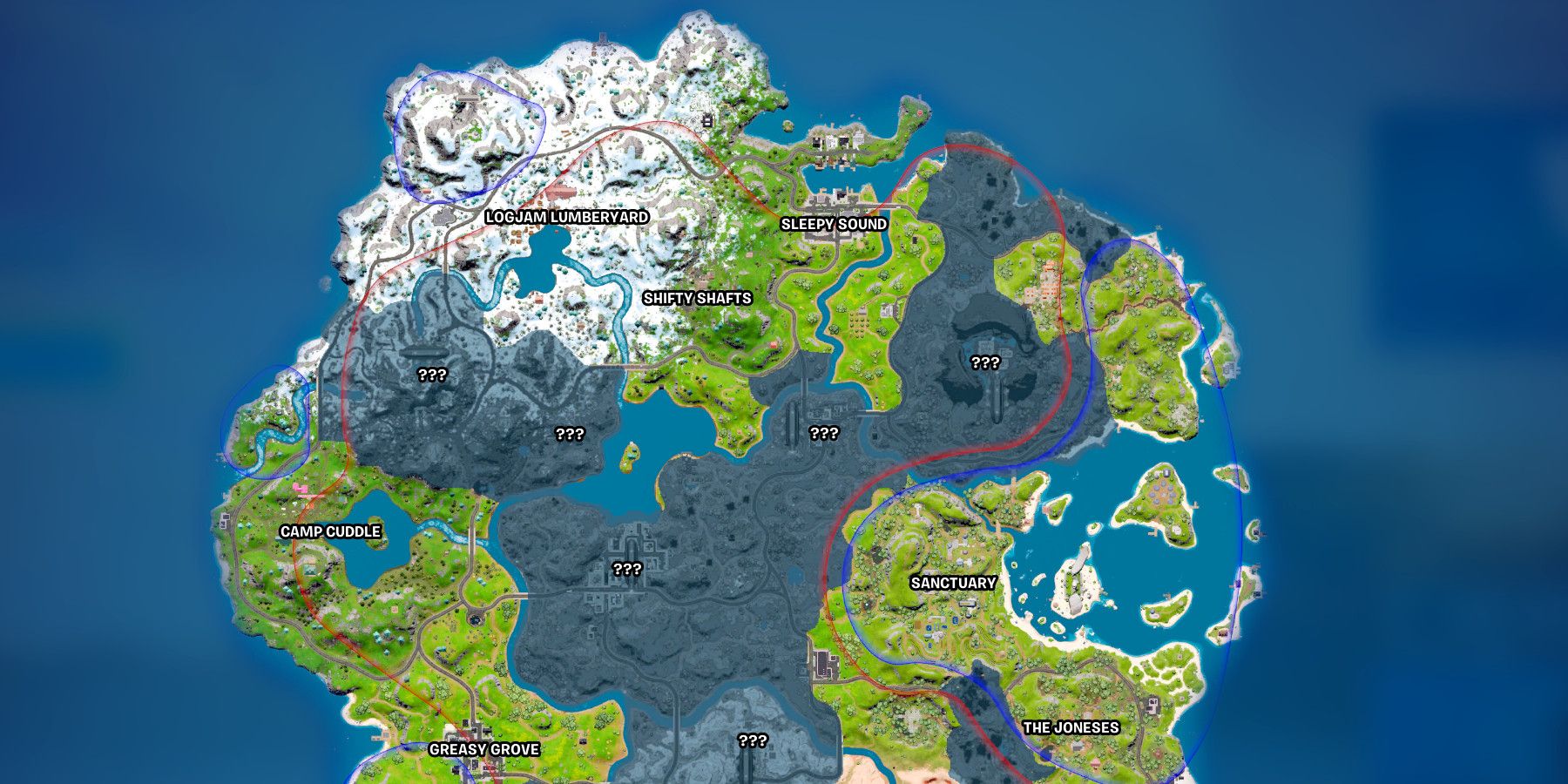 Fortnite Chapter 3 Season 2 Map Red and Blue Lines