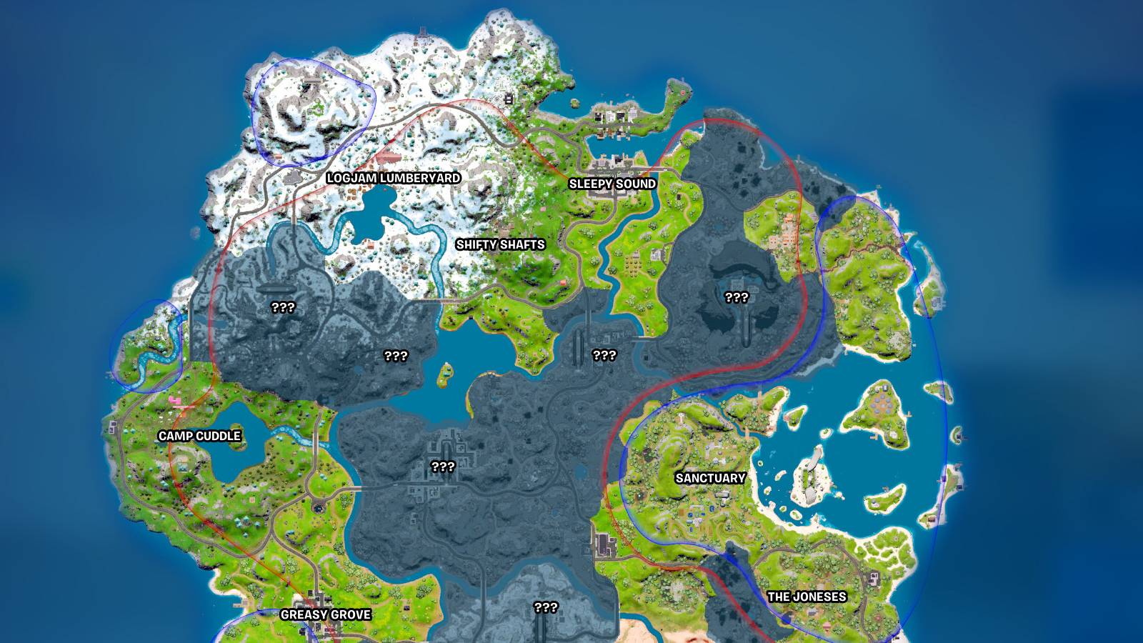 Fortnite Chapter 3 Season 2 Map Red and Blue Lines