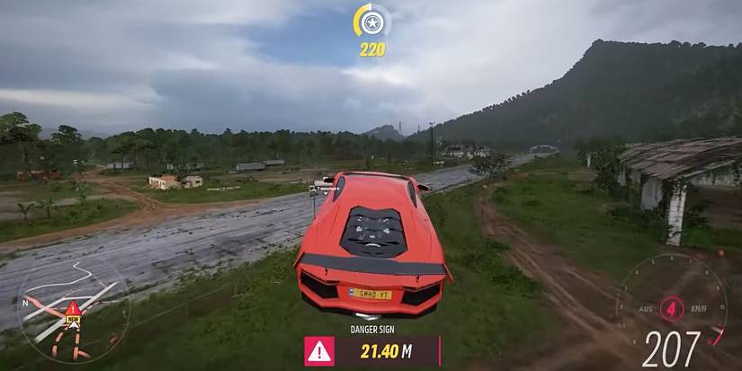 Forza Horizon 5 Lamborghini Aventador flying through the air