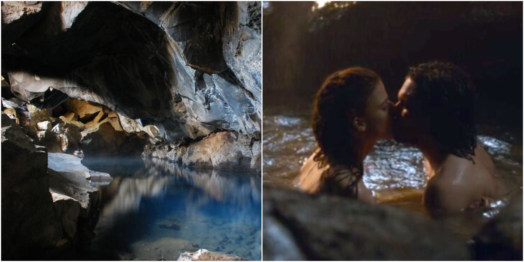 Game of Thrones Collage of Filming Locations Jon & Ygritte's Cave in Iceland