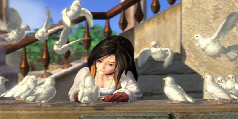 Garnet singing at Lindblum Castle surrounded by birds in final fantasy 9