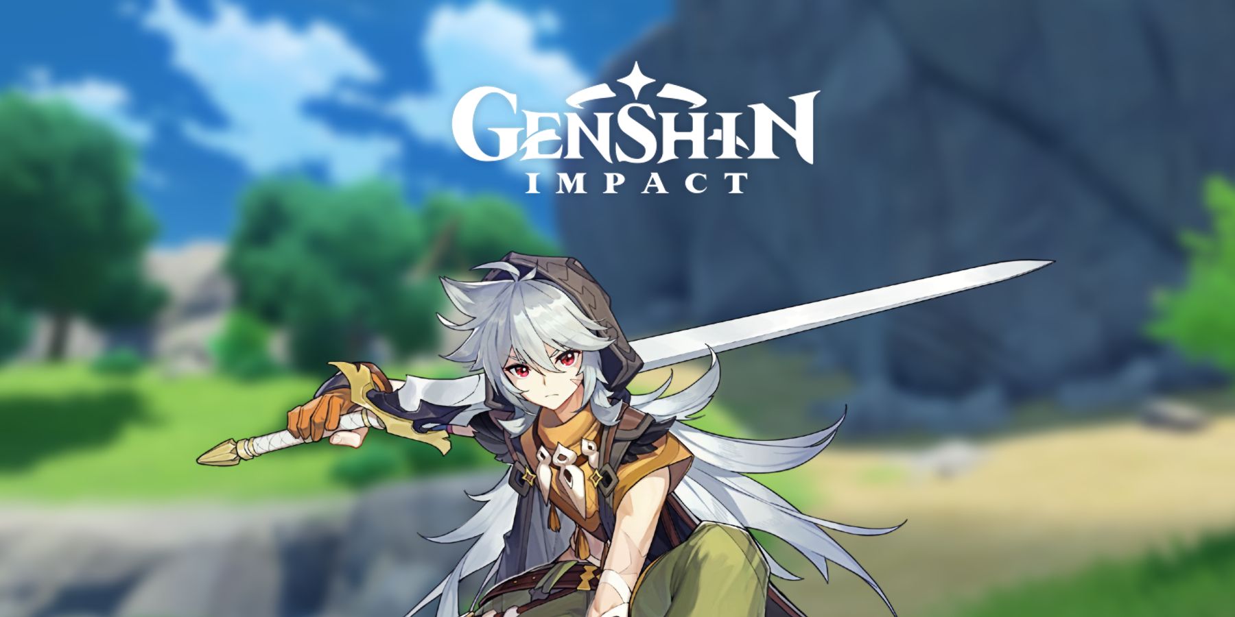 Genshin Impact Razor character portrait title logo