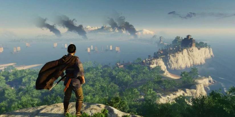 Jin looking over the island of Tshushima in Ghost of Tsushima