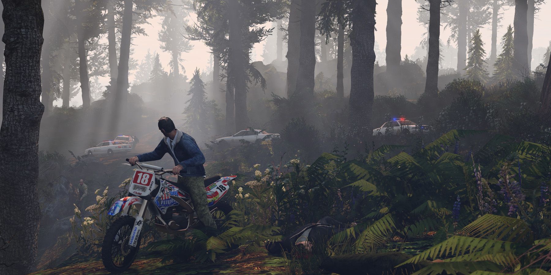 Grand Theft Auto 5 Trevor losing cops in trees