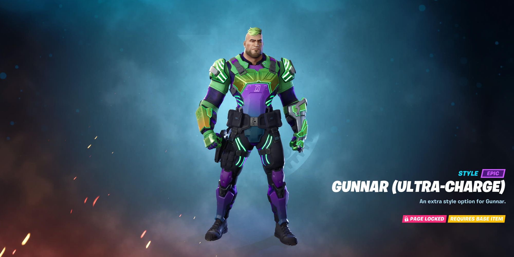 Гуннар в своем зелено-фиолетовом скине Ultra-Charge в Fortnite