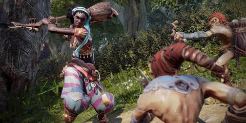 A human fighting two hobbes in Fable Legends