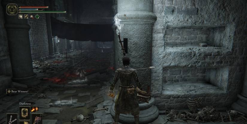 Inside the black knife Catacombs in Elden Ring