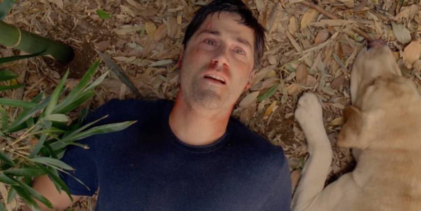 Matthew Fox as Jack Shephard lying on the ground on Lost
