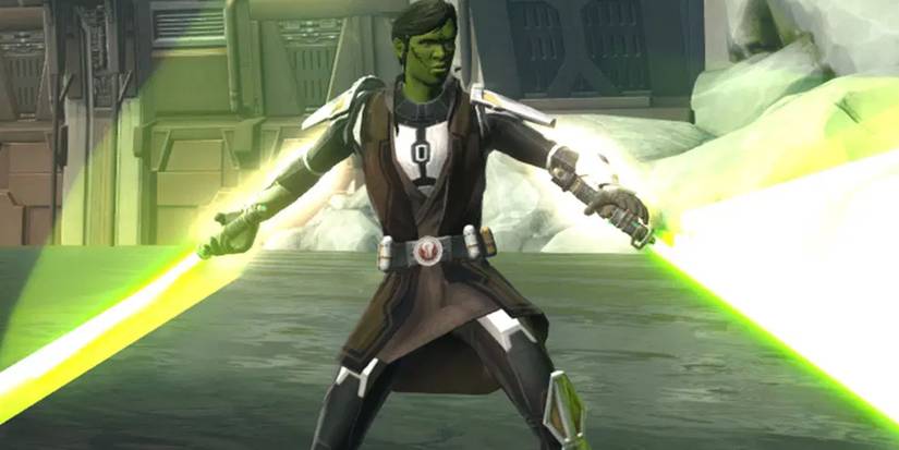 Jedi Knight using two lightsabers