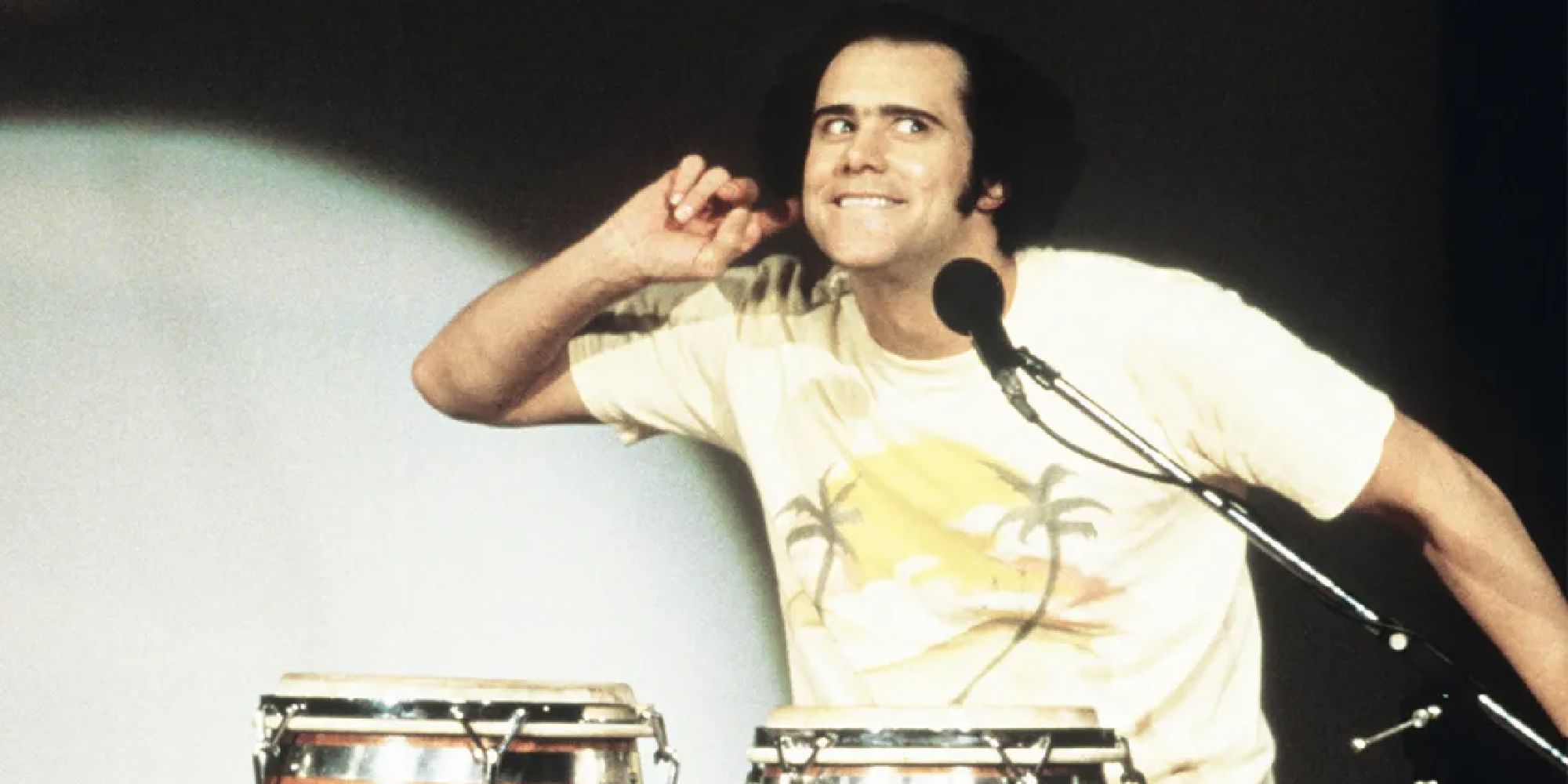 Jim Carrey as Andy Kaufman playing bongos