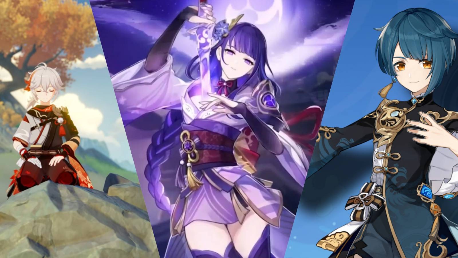 Kazuha, Raiden Shogun, and Xingqiu in Genshin Impact