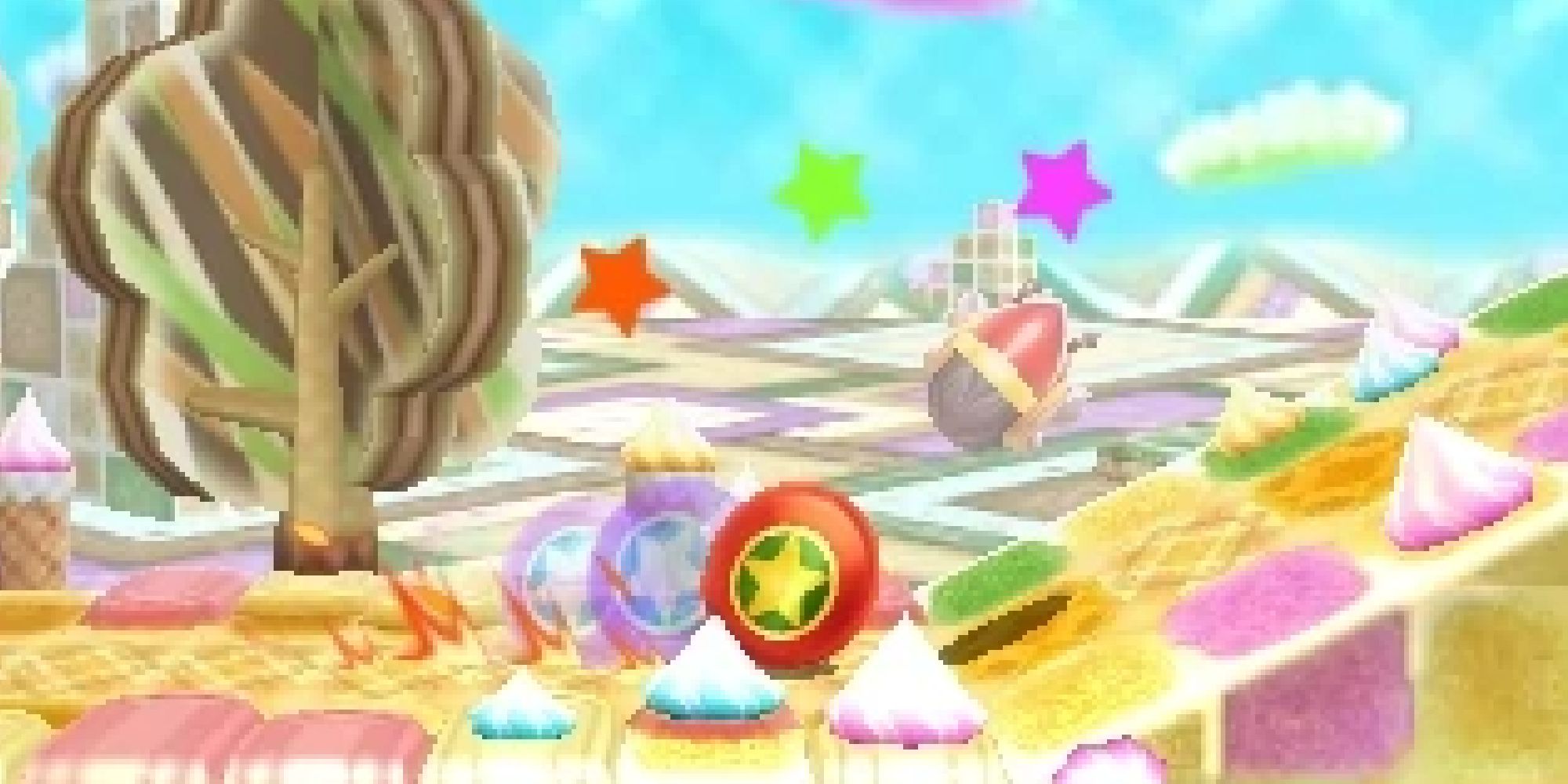 Wheel Kirby speeding through a level in Kirby Star Allies