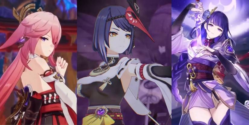 Kujou Sara, Yae Miko, and Raiden Shogun