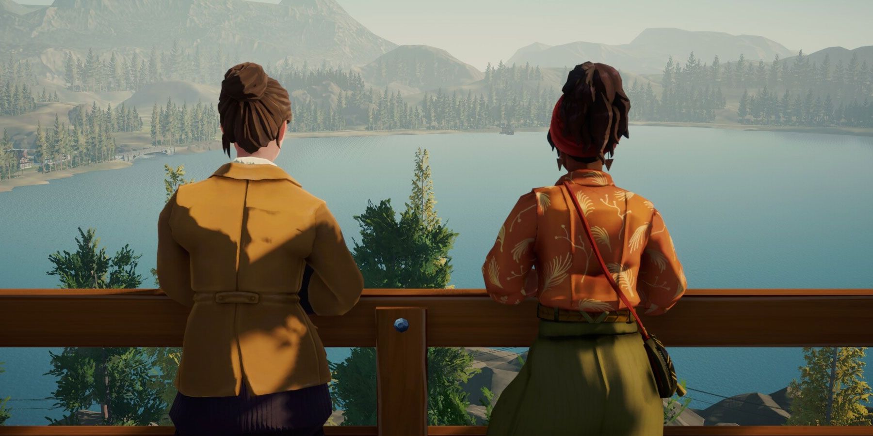 Lake-video-game-women-standing-overlooking-lake-and-mountain-range