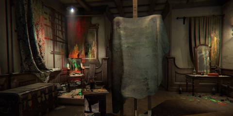 A paint-splattered room from the Brush chapter in Layers of Fear