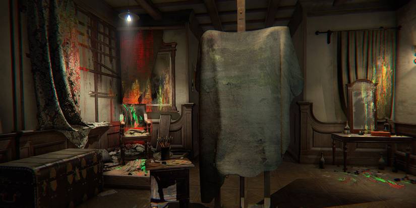 A paint-splattered room from the Brush chapter in Layers of Fear