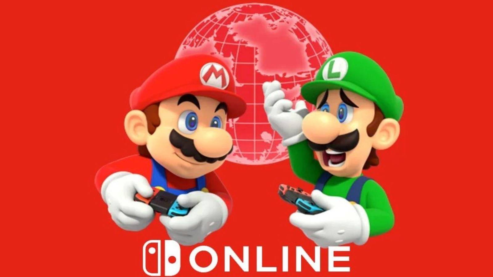 Mario and Luigi holding Joy-Cons and using Nintendo Switch Online