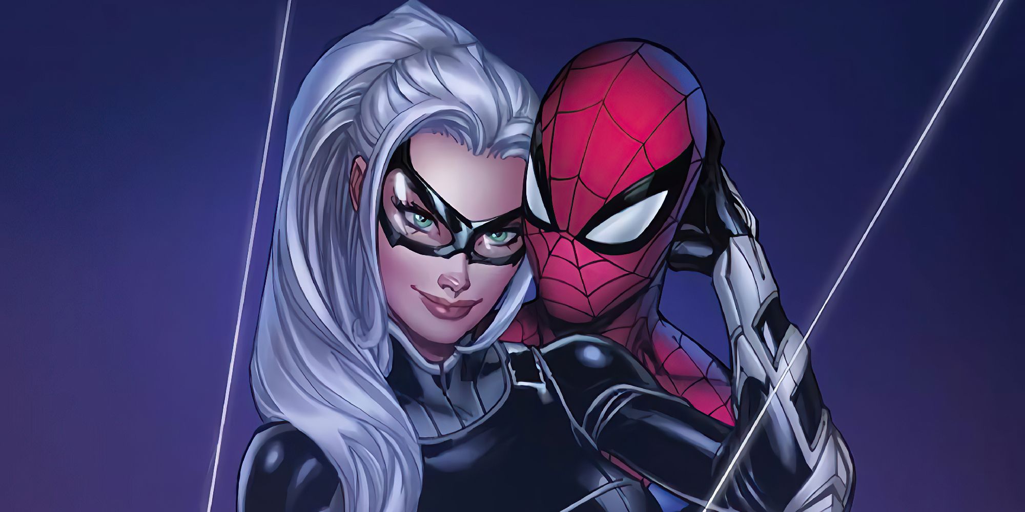 Black Cat standing in front of Spider-Man with her arm wrapped around his head