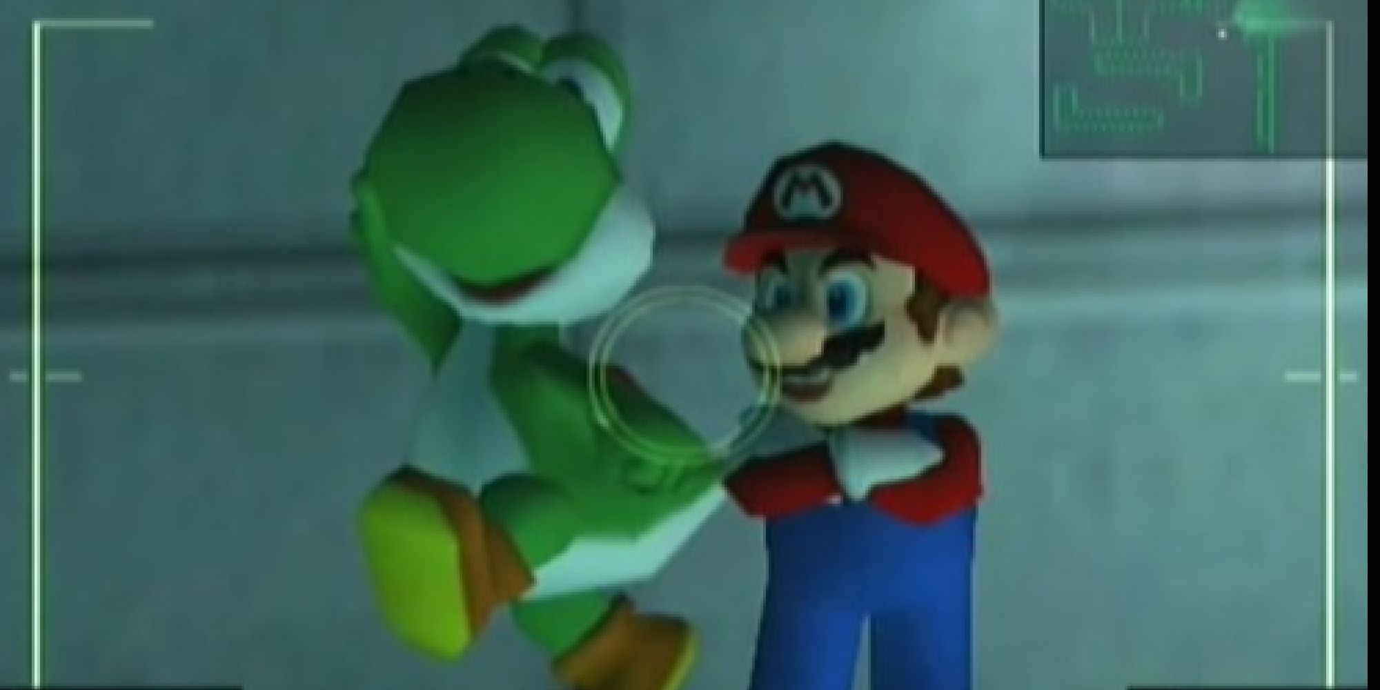 Mini statues of Mario and Yoshi appearing in Metal Gear Solid: Twin Snakes