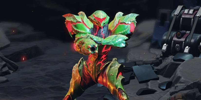 Samus wearing the Metroid Suit in Metroid Dread
