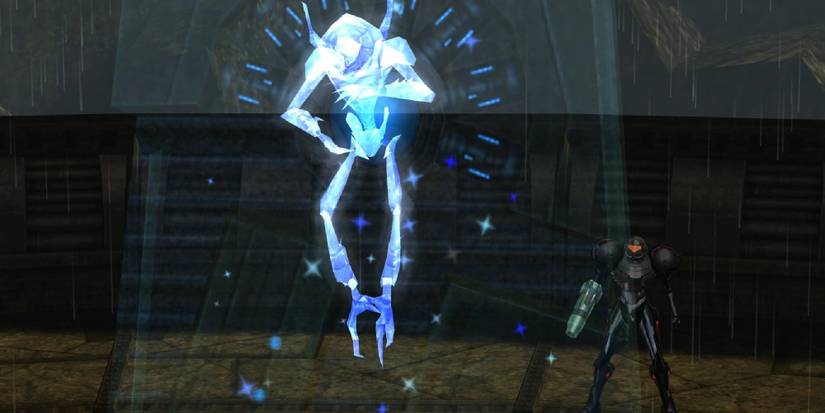 Samus encountering a Chozo Ghost in Metroid Prime