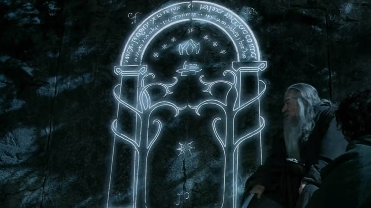 The Doors of Durin outside Mines of Moria in The Lord of the Rings: Fellowship of the Ring