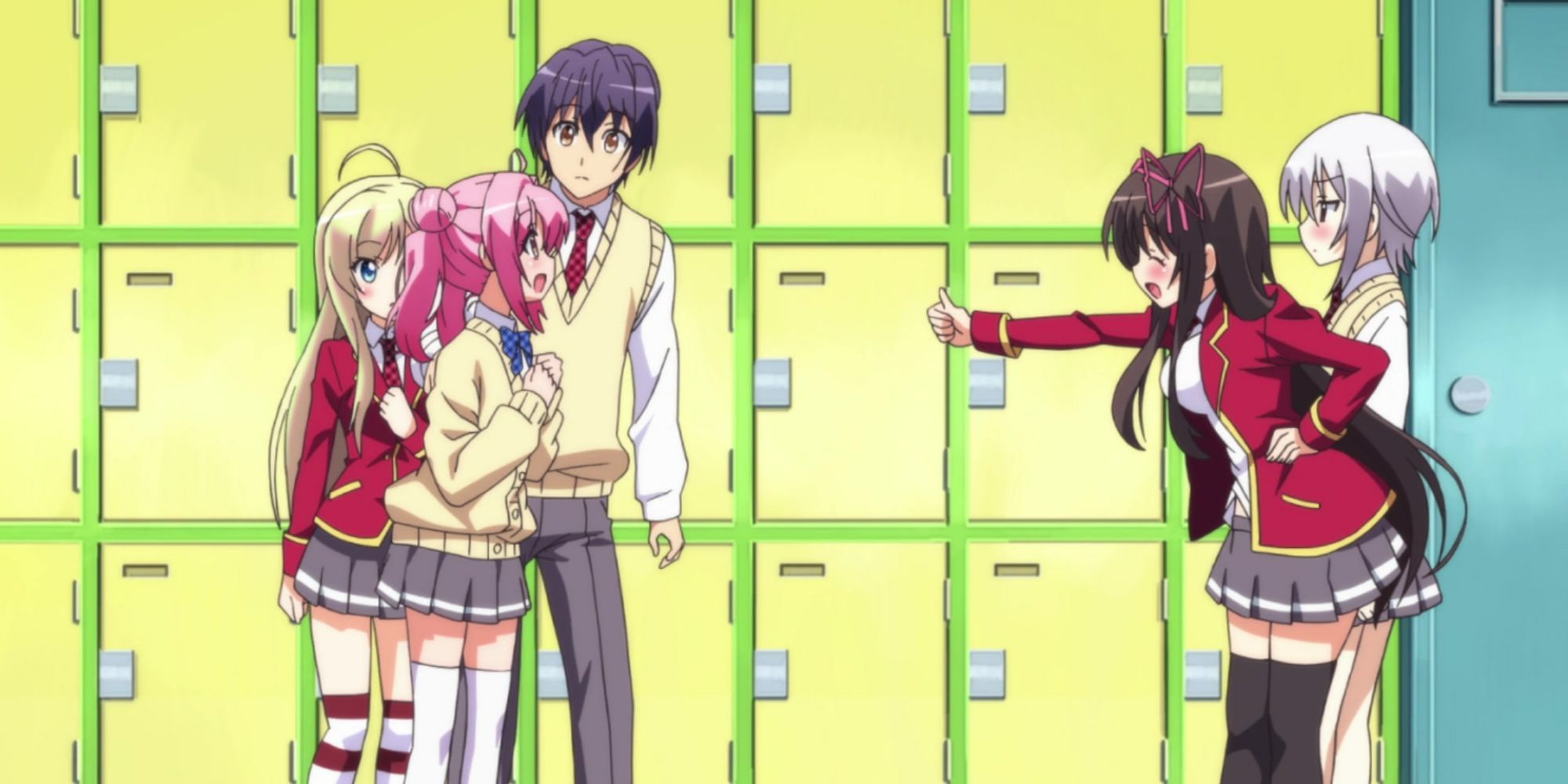 Five characters from Noucome anime at school