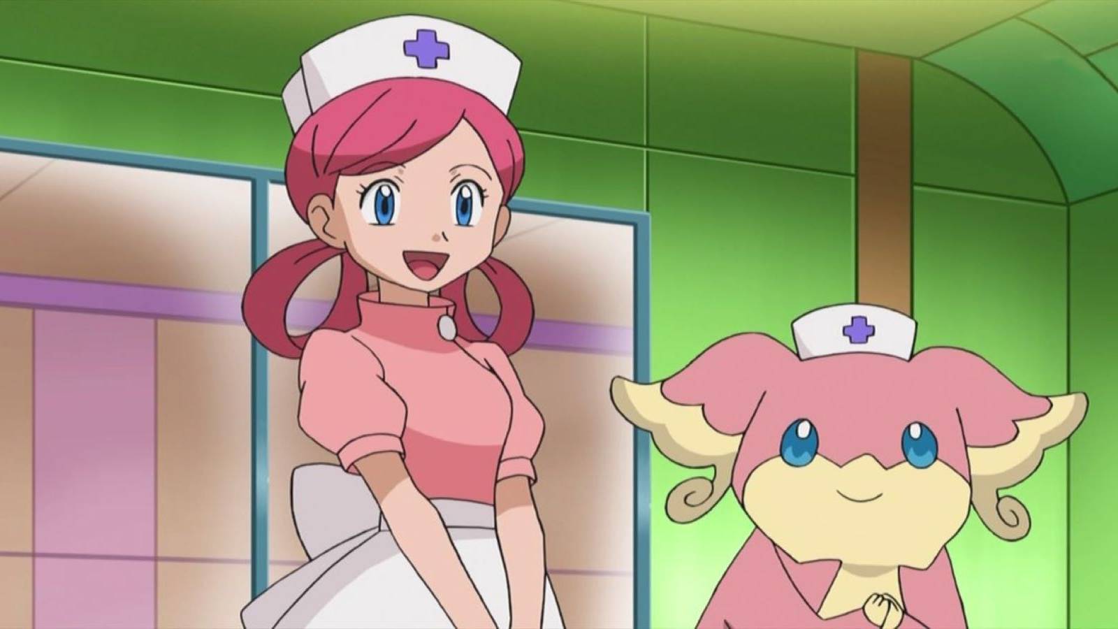 Nurse Joy with her Audino in the Pokemon anime