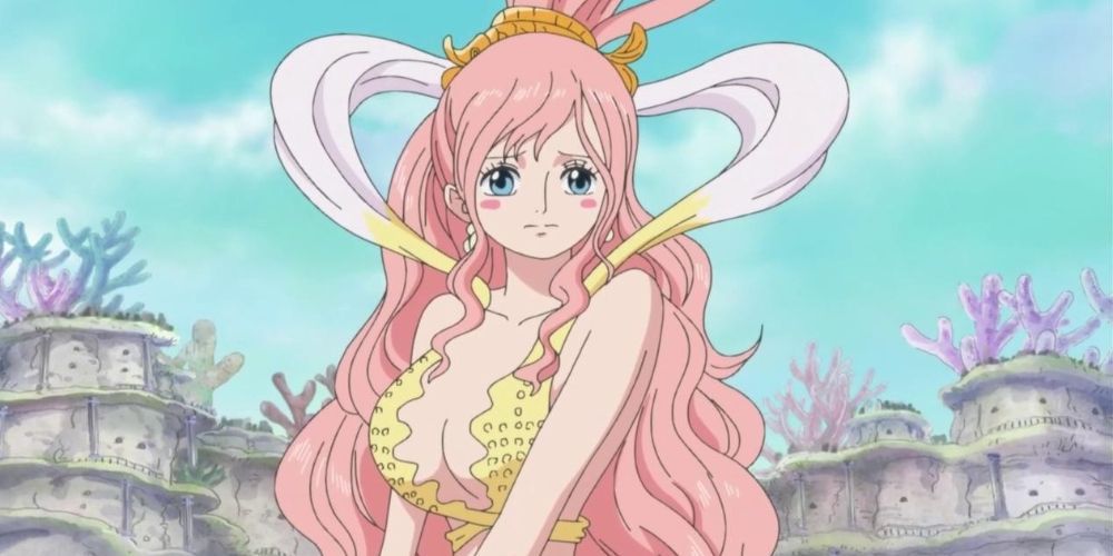 One Piece's Shirahoshi standing in front of blue sky 