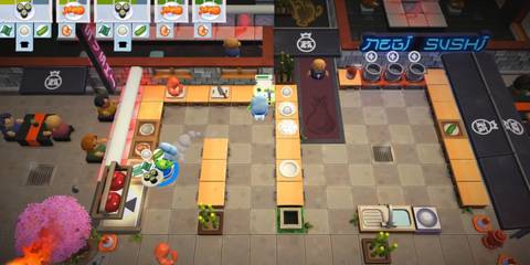 Overcooked 2 Single Player delivering sushi dish 