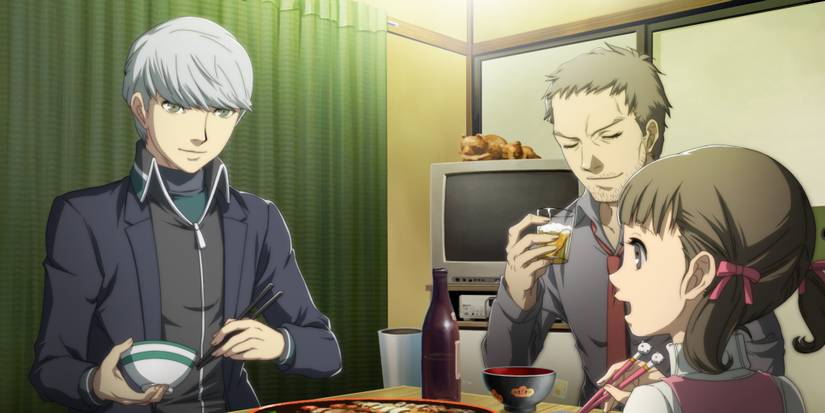 Persona 4 Arena - Three characters talking.