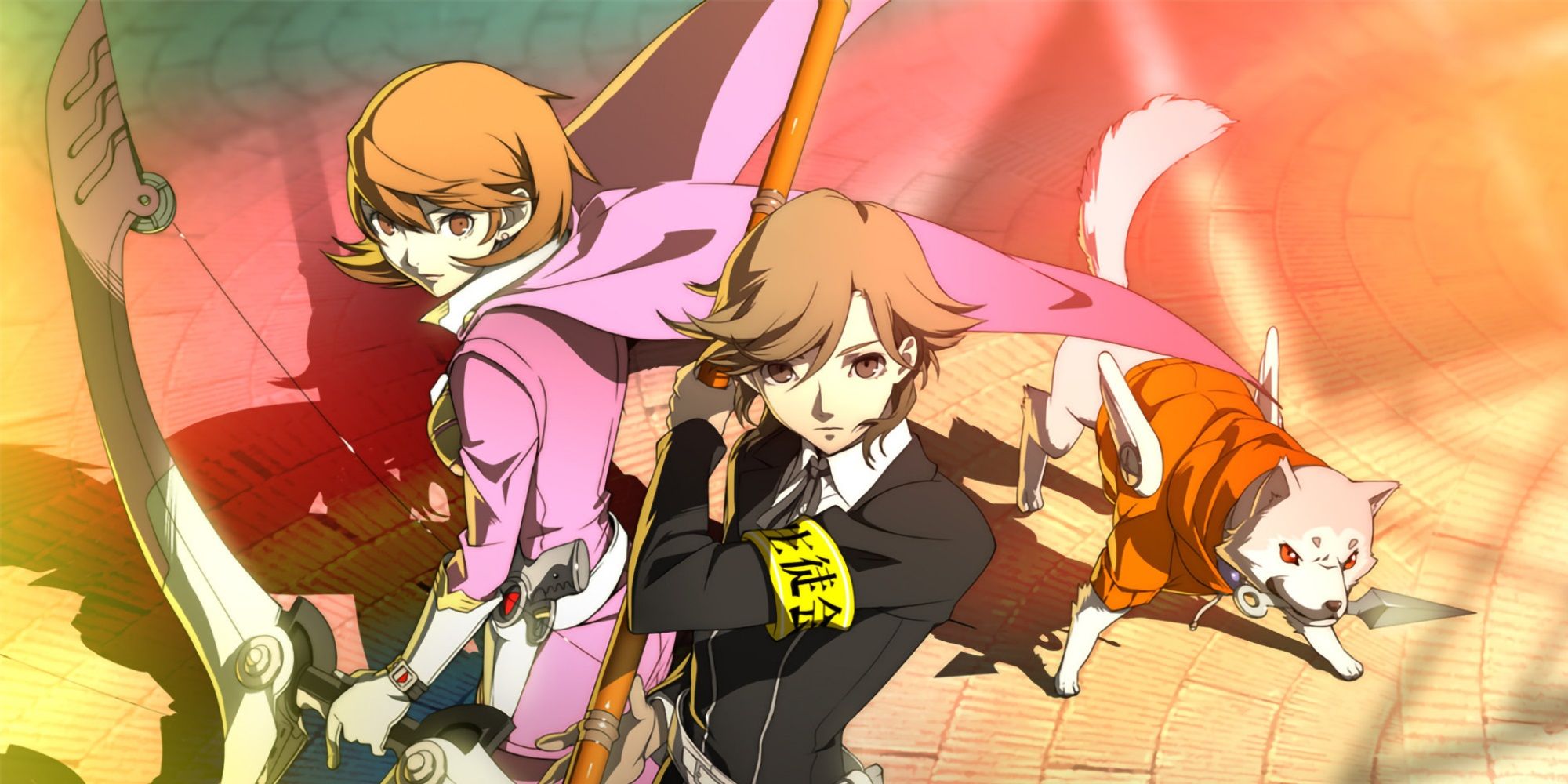 Persona 4 Arena - Two characters and a dog.