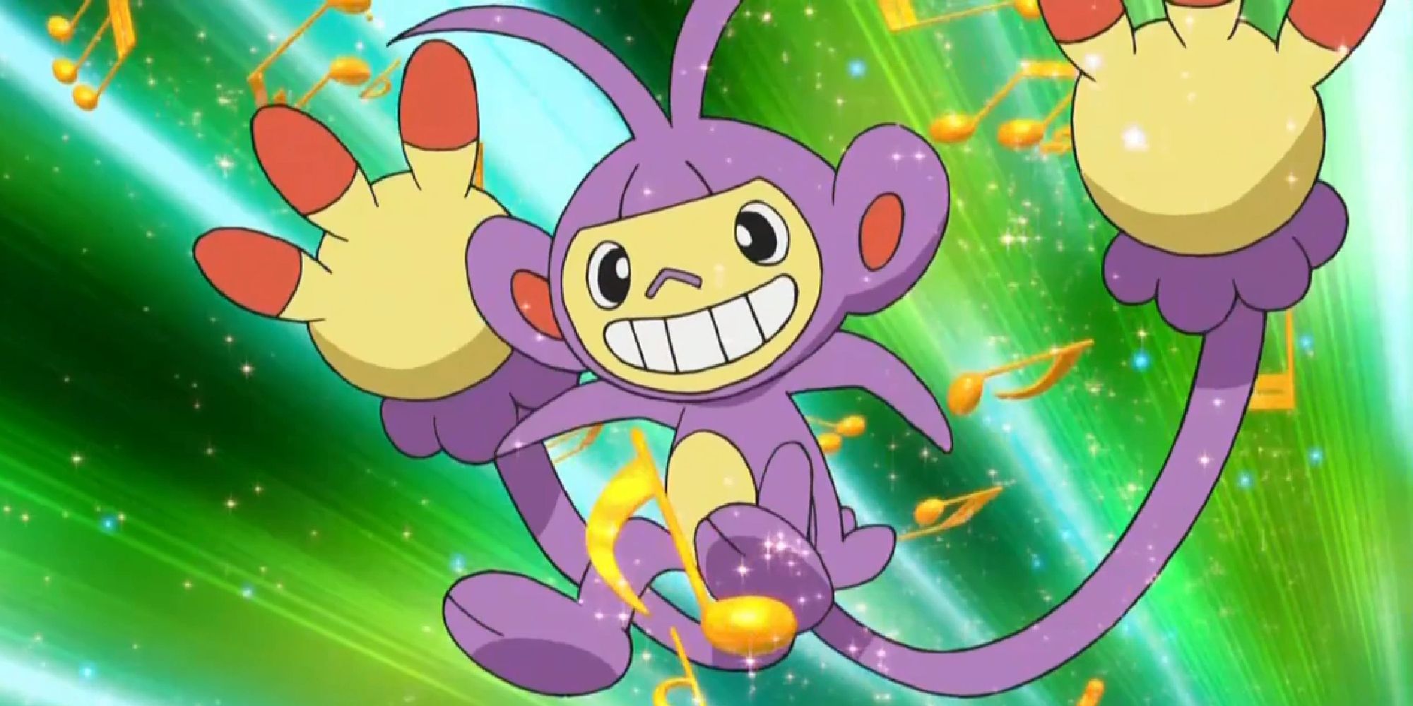 Ambipom in battle surrounded by musical notes in the anime