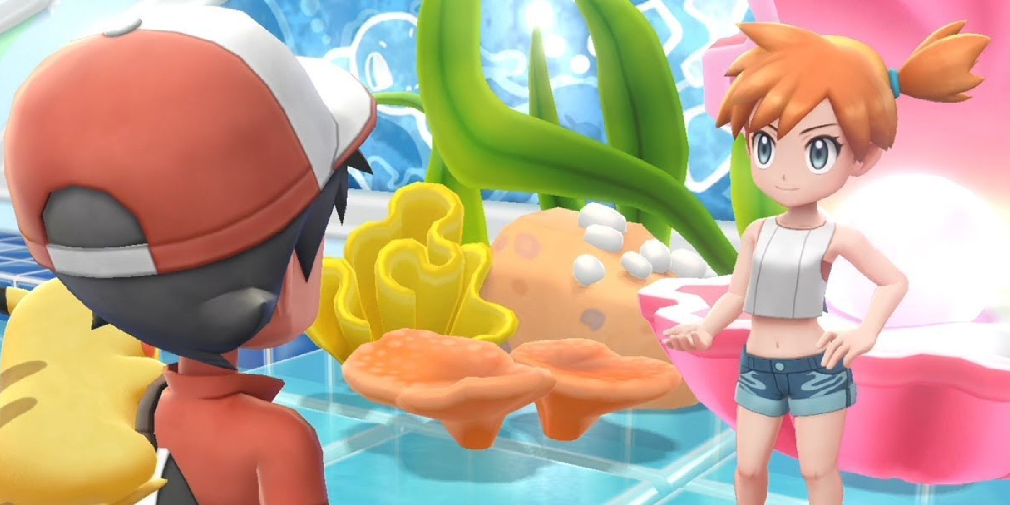 Misty appearing as a Gym Leader against Red & Pikachu in Let's Go Pikachu