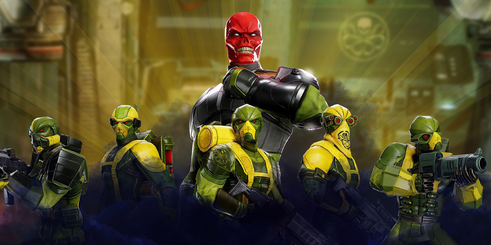 Red Skull looming over HYDRA minions in promo art for Marvel Strike Force