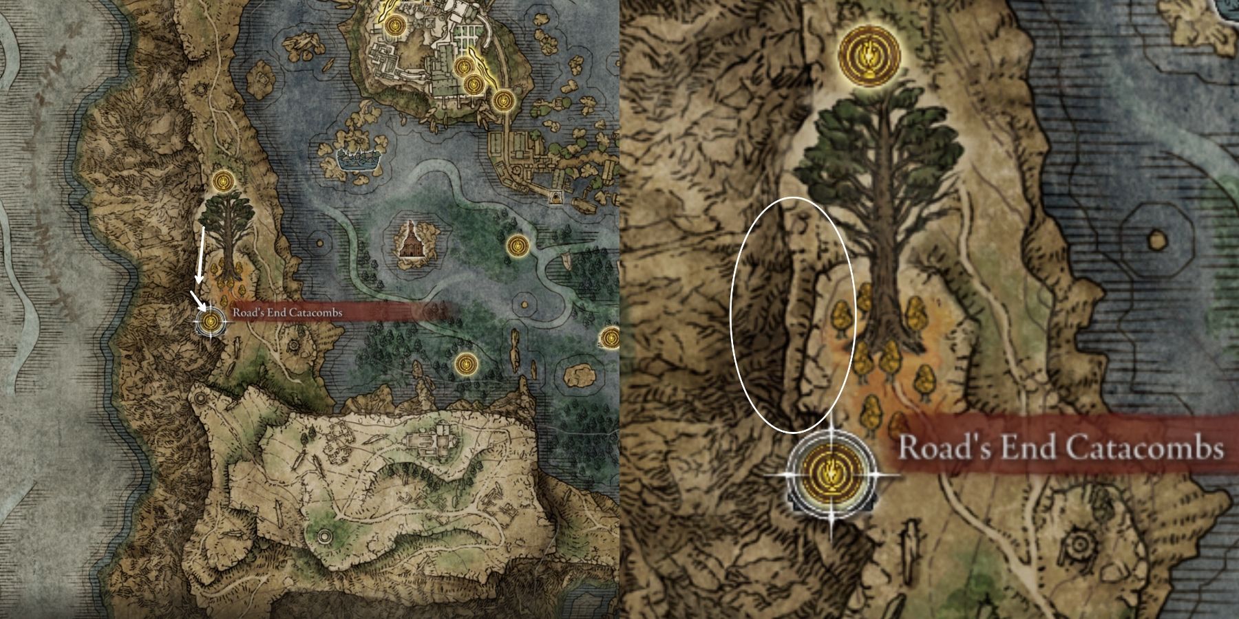 Road's End Catacombs location in Elden Ring