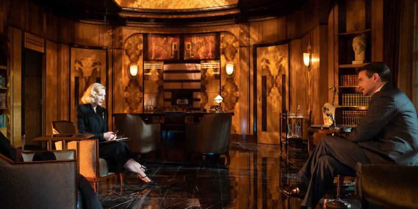 Lillith and Stan in her Art Deco psychologist's office, from Nightmare Alley