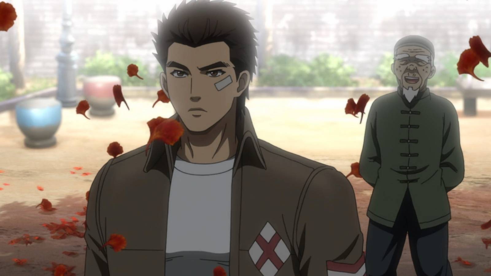 Ryo and old man by tree Shenmue