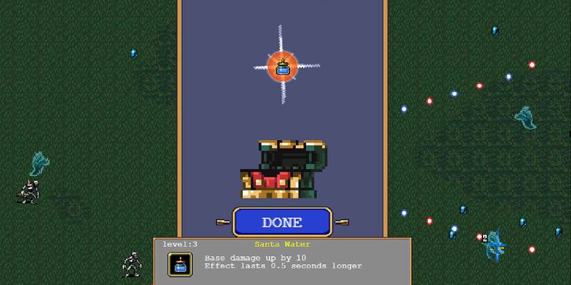 Upgrading the Santa Water weapon in Vampire Survivors